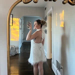 12th tribe Raelynn Mini Dress with Feather Trim / Size: Small